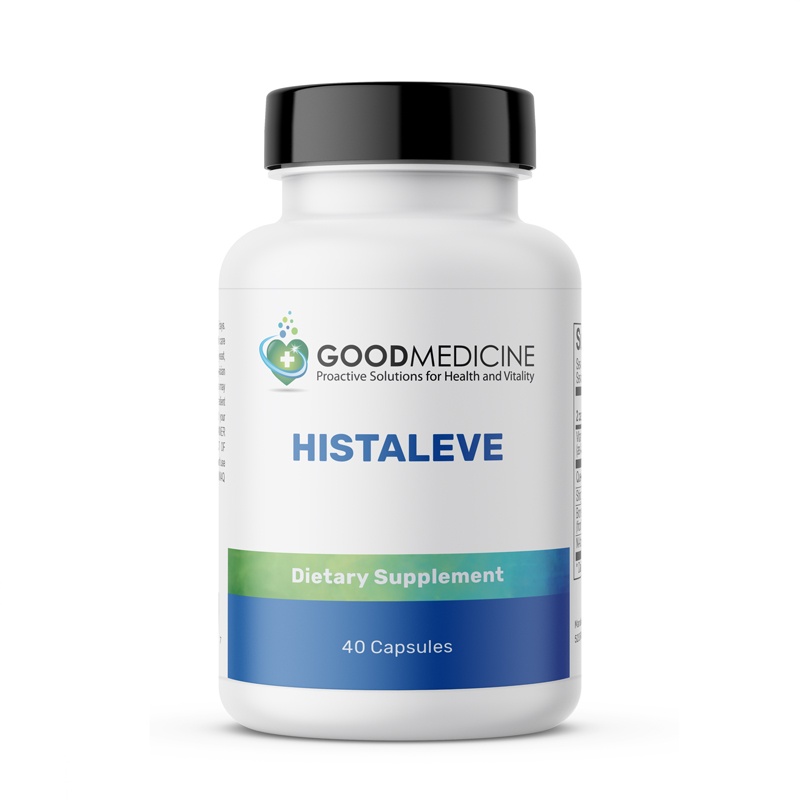 Bottle of Histaleve dietary supplement on a white background